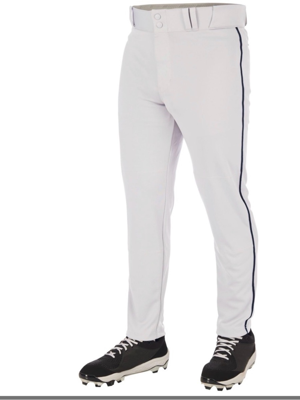 White Men’s Baseball Pants with Navy Piping